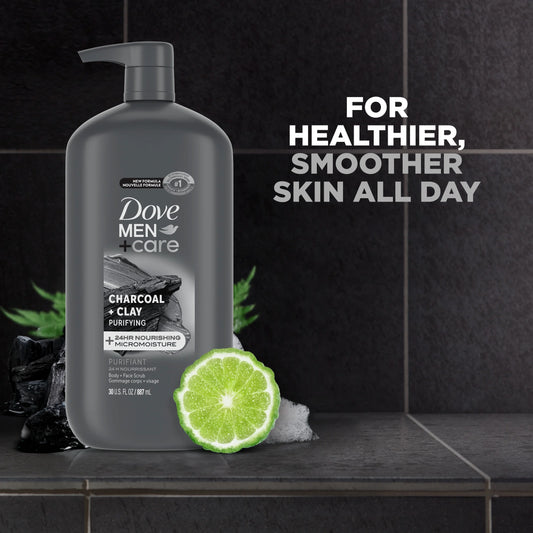 (4 Pack)  Purifying Hydrating Face & Body Wash for Men Charcoal & Clay, 30 Oz