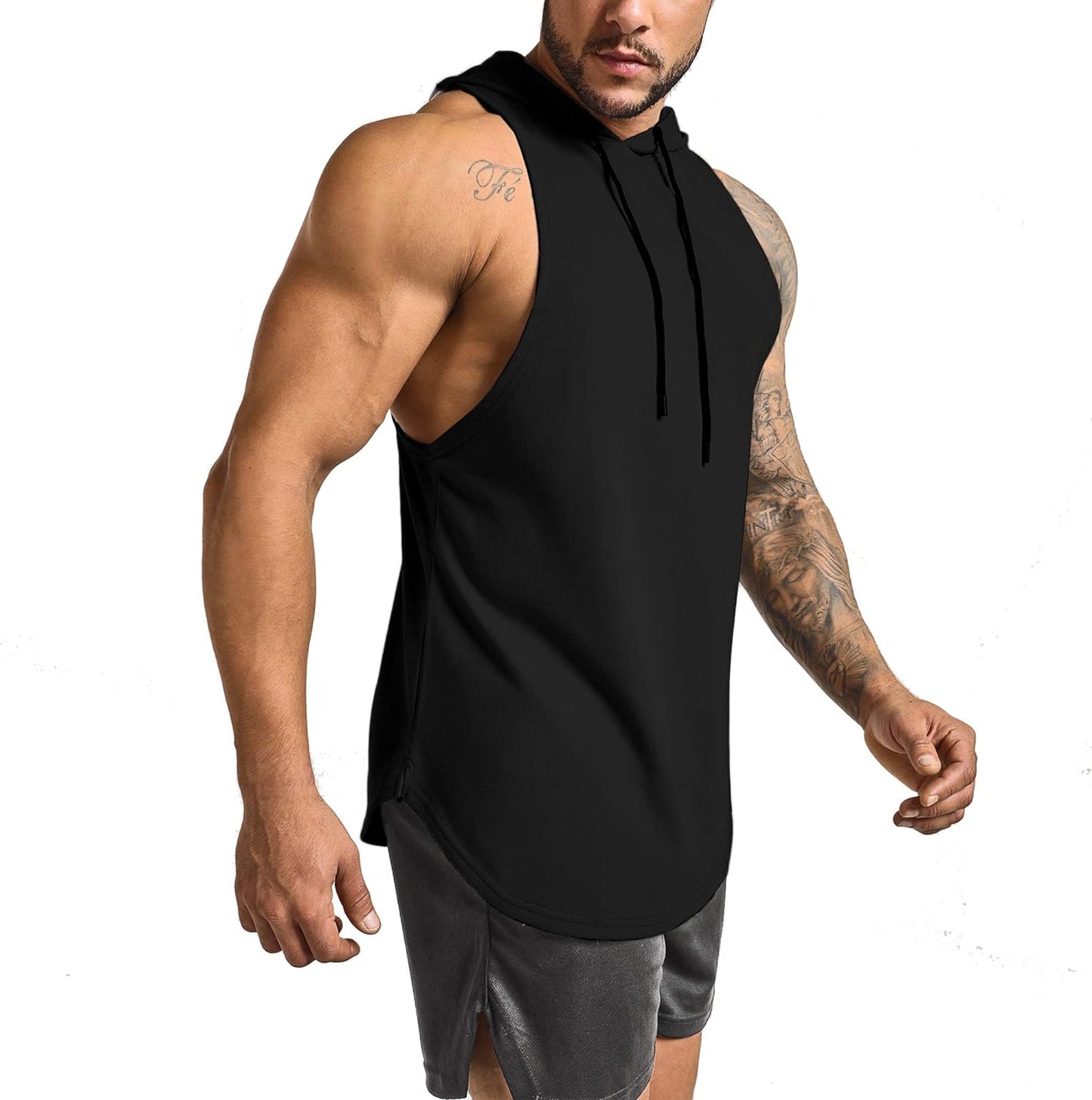 Men'S 2 Pack Workout Hooded Tank Top Cut off Bodybuilding Muscle Shirt