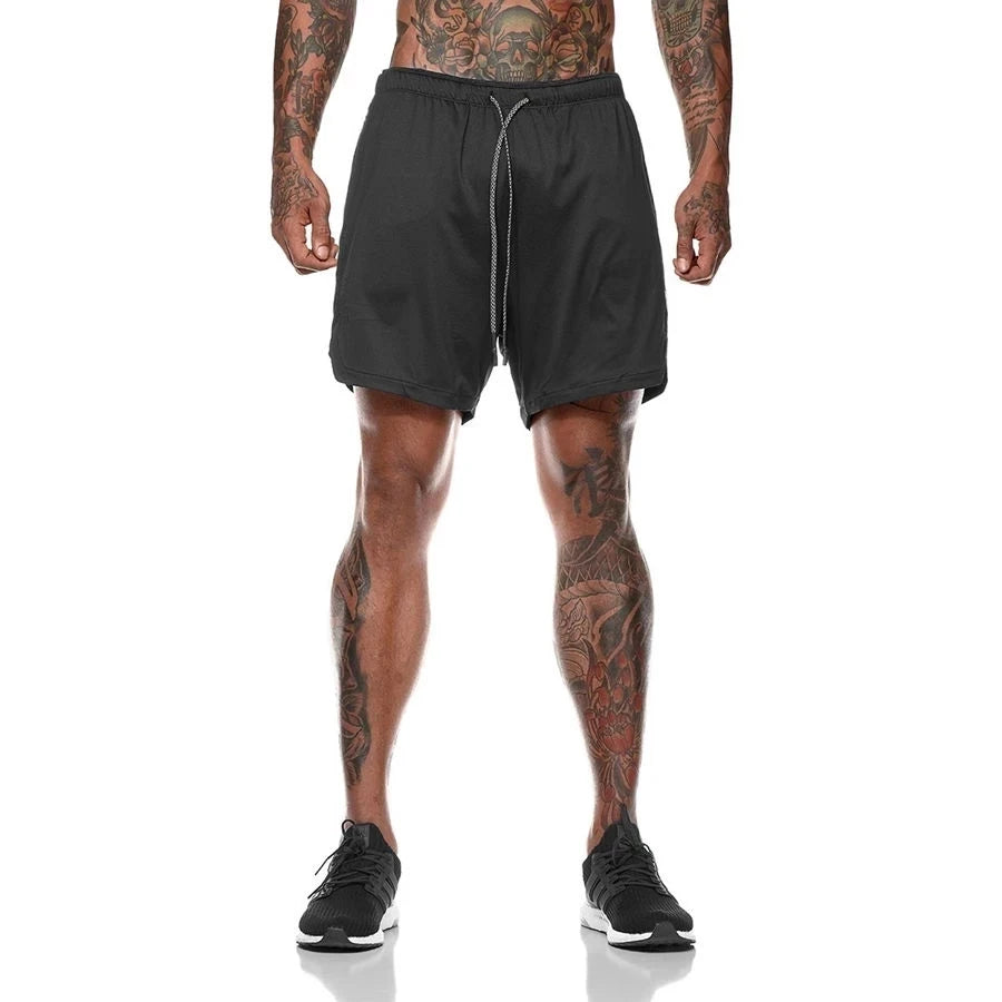 Men Sport Shorts  Sportswear Double-deck Running Shorts 2 In 1 Beach Bottoms Summer Gym Fitness Training Jogging Short Pants Men