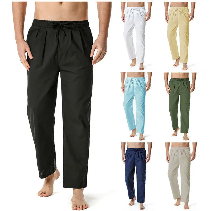 Summer Men Sport Gym Pants Soild Cotton Linen Pants Breathable Casual Training Trousers Joggers Hip Pop Sweatpants Streetwear