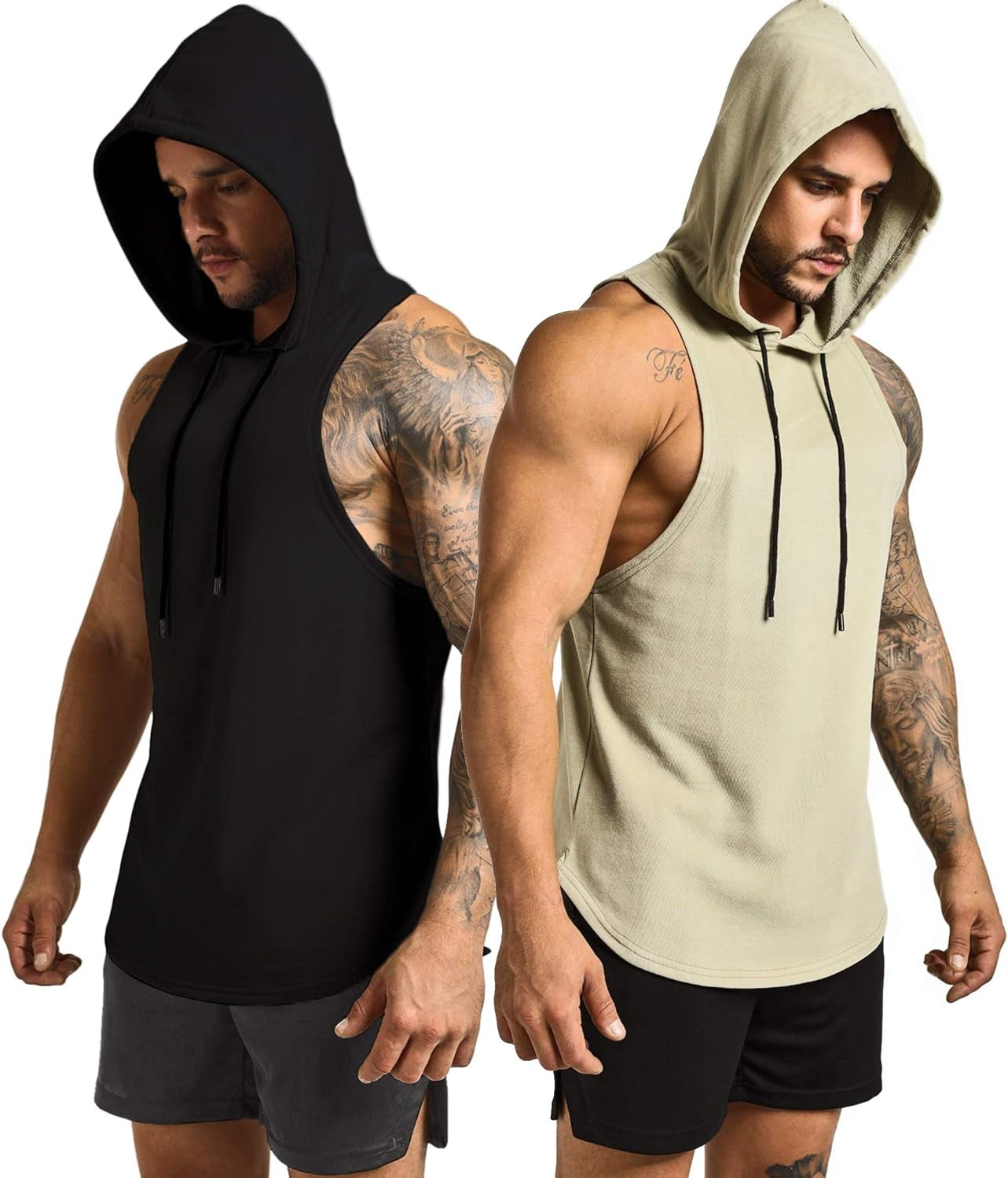 Men'S 2 Pack Workout Hooded Tank Top Cut off Bodybuilding Muscle Shirt